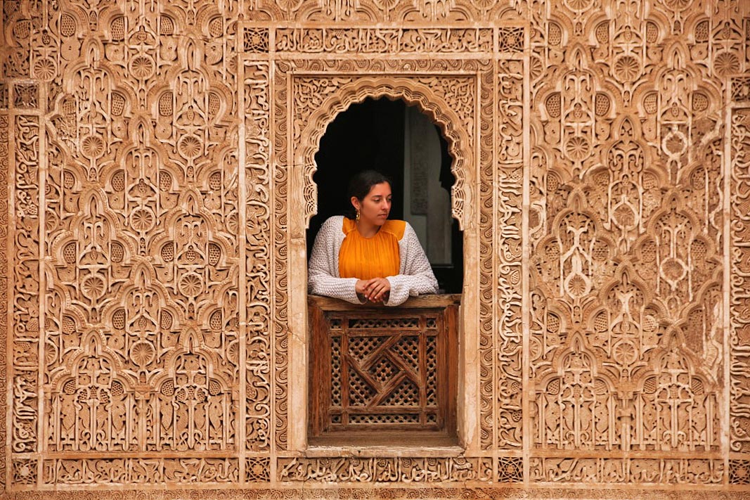 carving madrasa ben youssef marrakech morocco