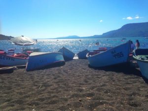 Boats on the beach of Pucon Chile