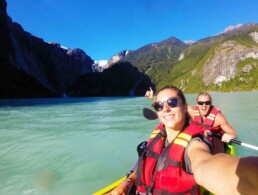 Kayaking at the Hanging Glacier lake in Puyuhuapi Chile