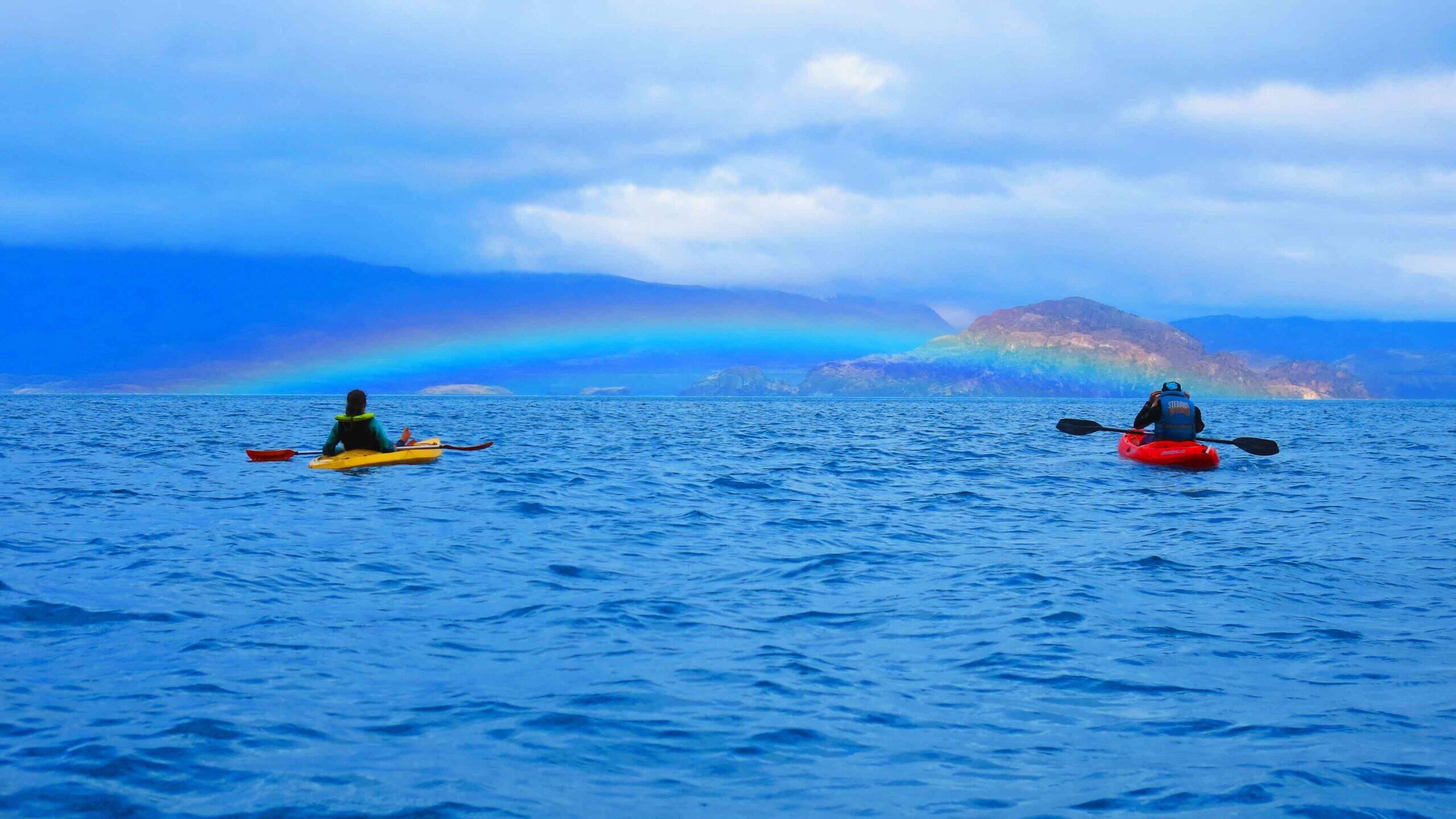 Rainbow view kayaking marble caves