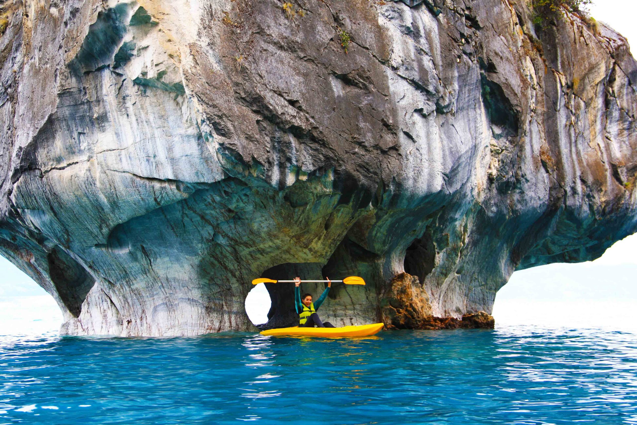 kayaking marble caves on the Carretera Austral in Chile