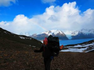 Rainbow views over glacier Grey in Torres del Paine Chile