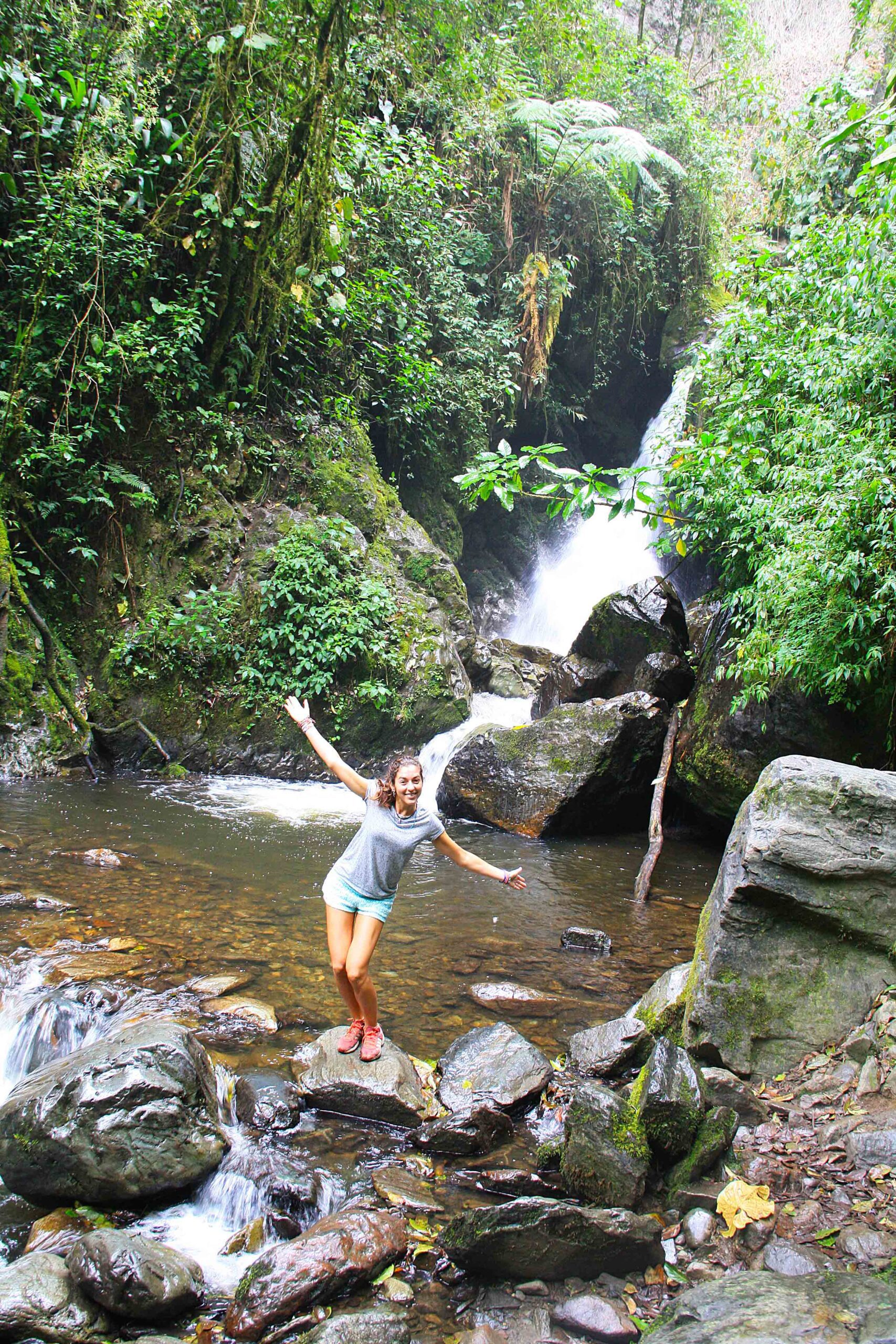 waterfall in the cloud forest of Salento Colombia