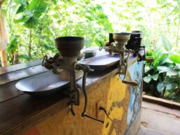 coffee grinders on the coffee farm Salento