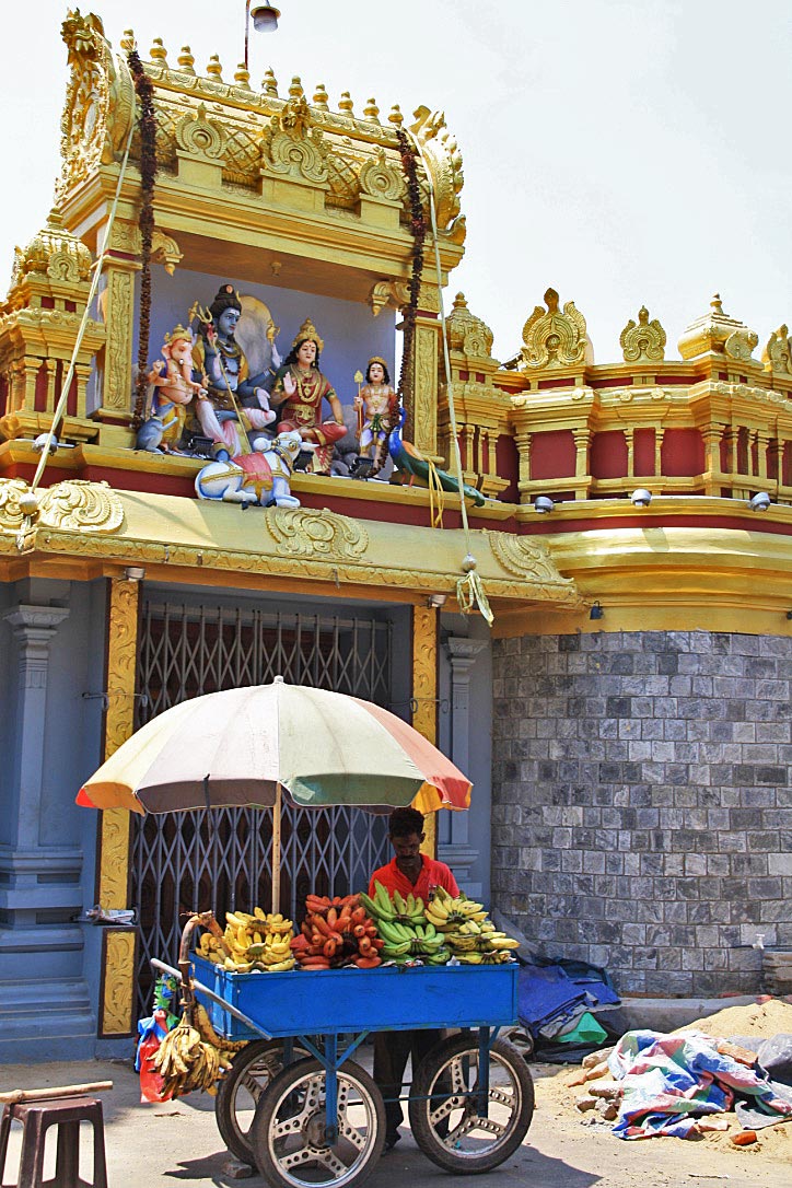 fruit vendor streets pettah hindu temple colombo sri lanka