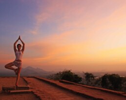 yoga session sigiriya rock sunset sri lanka