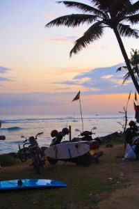 scooter surfing beach ocean palmtrees sunset ahangama sri lanka