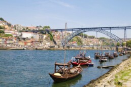 port boats ribeira view porto river douro portugal