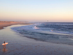 costa nova empty beach surfing sunset portugal
