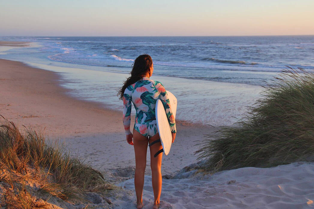 sunset surf session at costa nova beach portugal