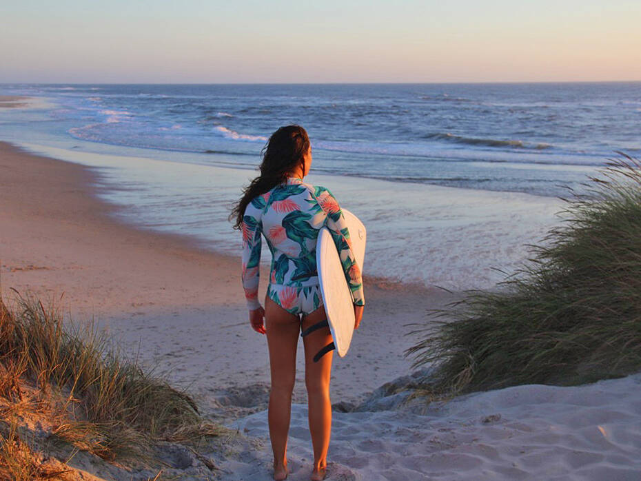 sunset surf session at costa nova beach portugal