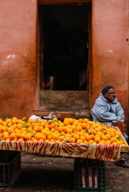 Orange seller in Marrakech Morocco