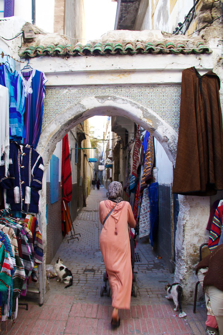 woman cats streets medina essaouira morocco