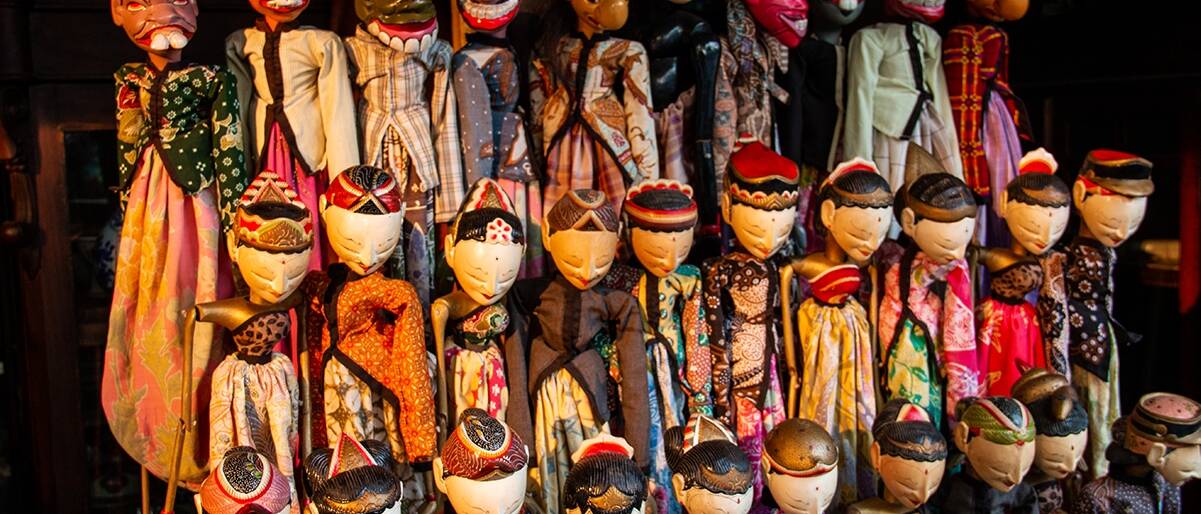 Wayan puppets at jl Surabaya antique market in Jakarta