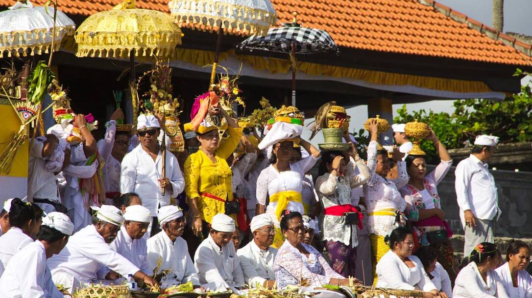 Hindu ceremony on the beach of Canggu Bali