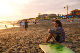 surfer sunset canggu beach bali