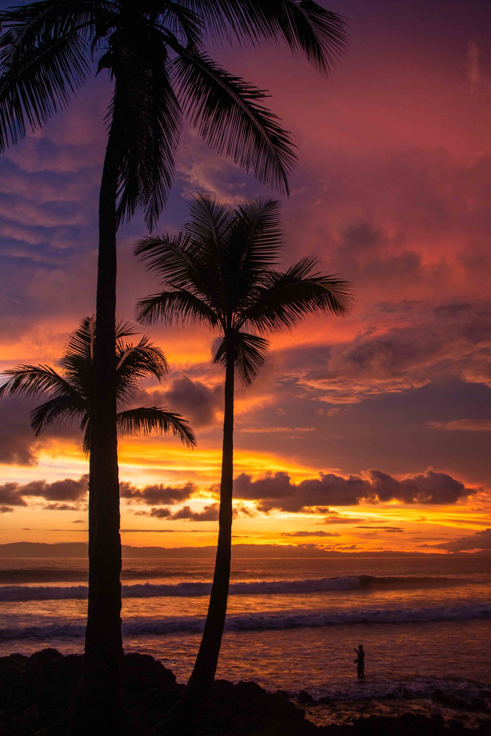 Sunset at Pavones beach in Costa Rica