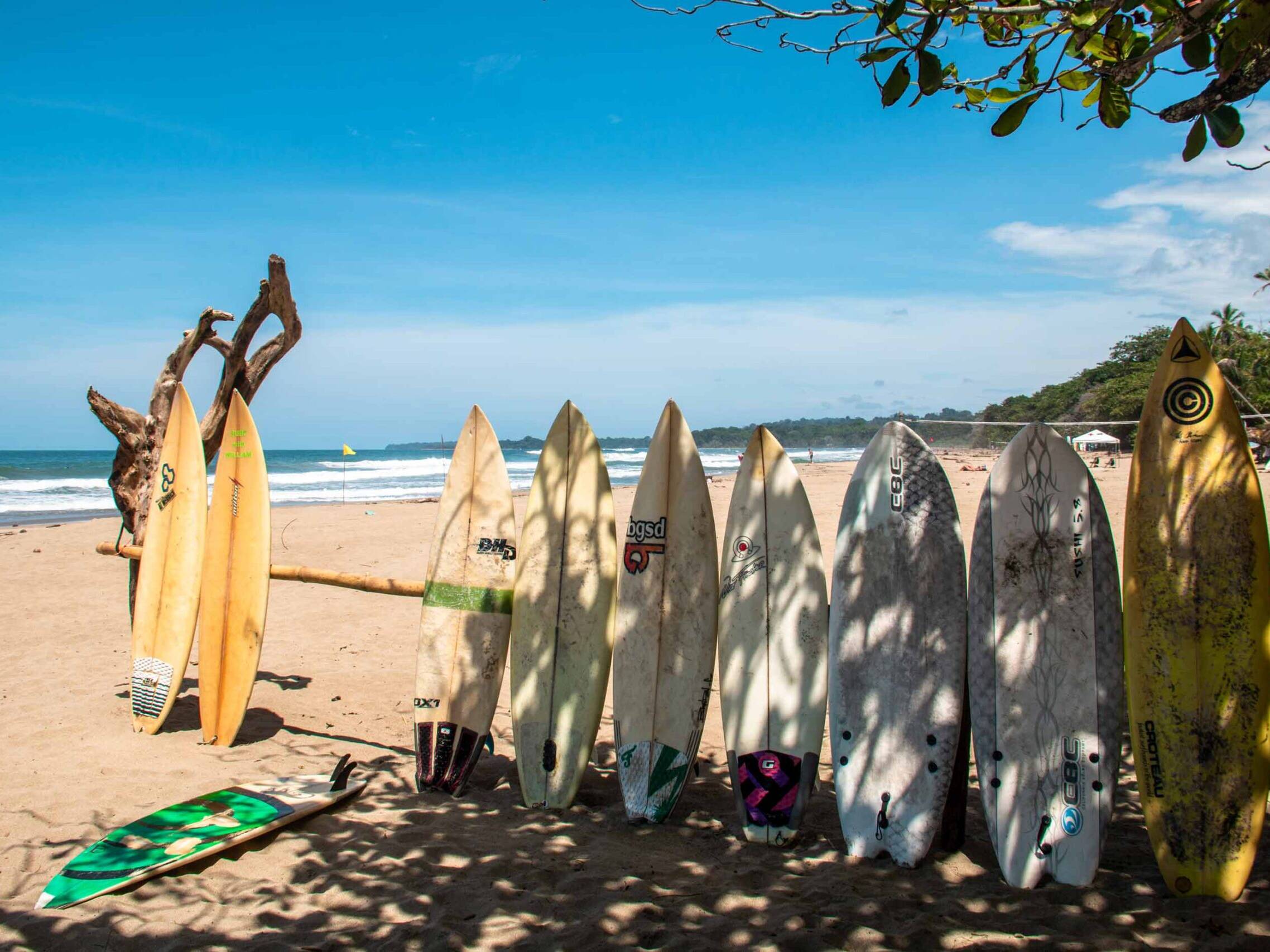 surfboards at Playa Cocles in Costa Rica