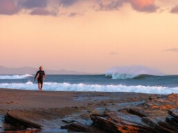 Surfer during sunset at Playa Popoyo Nicaragua