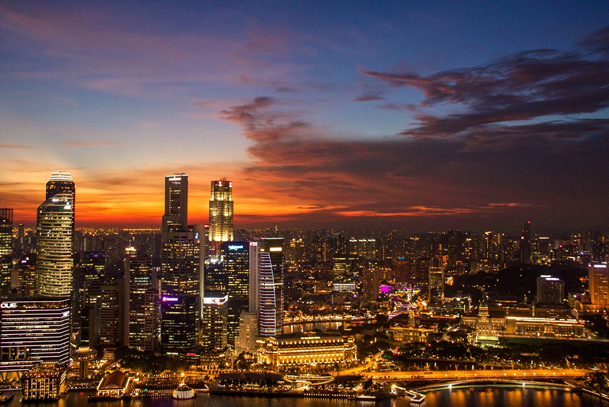 Sunset view over the Singapore skyline