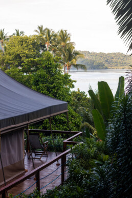 Morning view from a tent at Isla Chiquita Glamping in Costa Rica