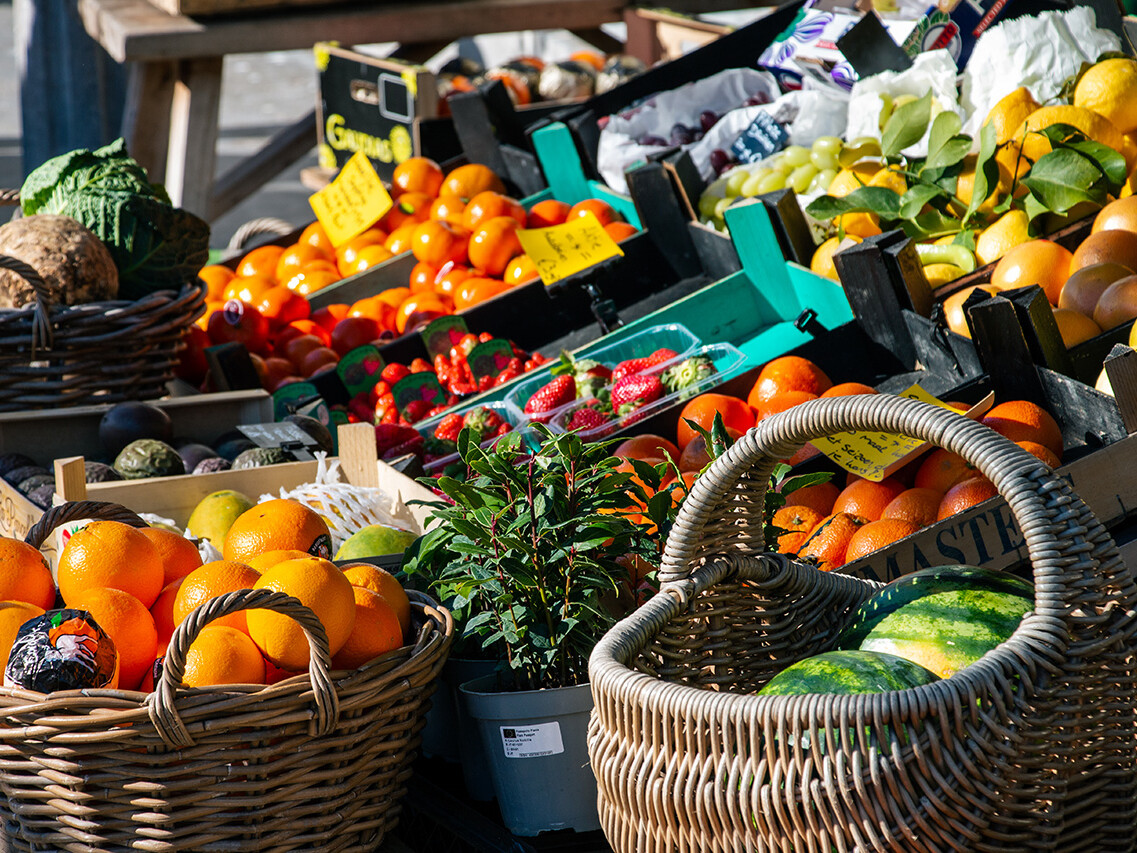 Organic fruits and vegetables at the Saturday Noordermarkt in Amsterdam