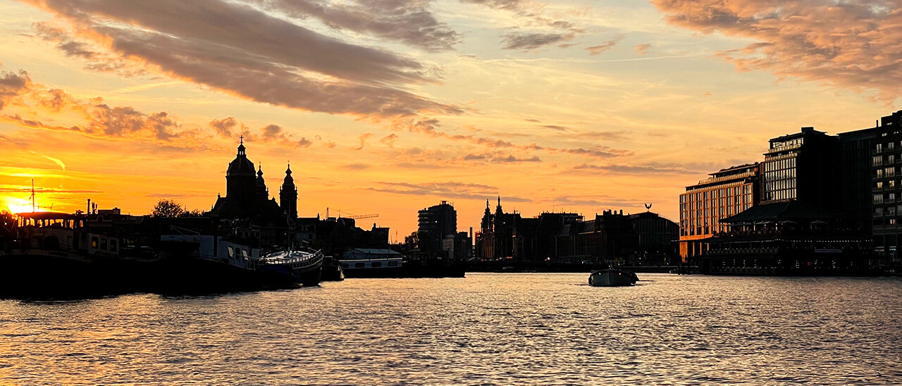 Sunset view over Amsterdam Central