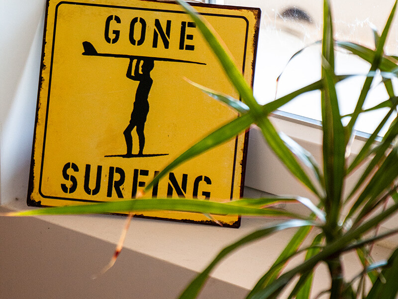 Gone surfing sign at The Peak House in Sintra