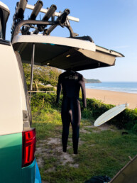 wetsuit drying at camping Playa Oyambre in Spain