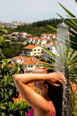 Outdoor shower at Ola Onda Guesthouse in Ericeira