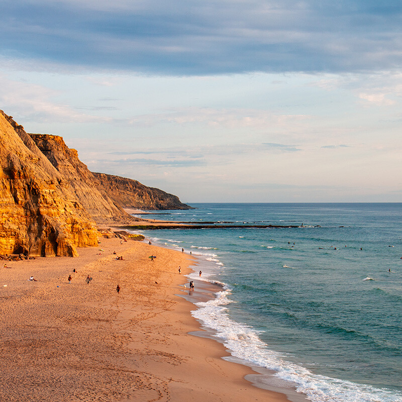 Sunset at surf spot Praia do Sao Juliao