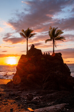 Rock with palmtrees during sunset in Costa Rica