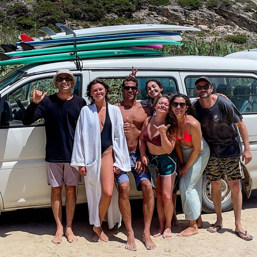 Group of people after surfing at Mokum Surf Club retreat Portugal