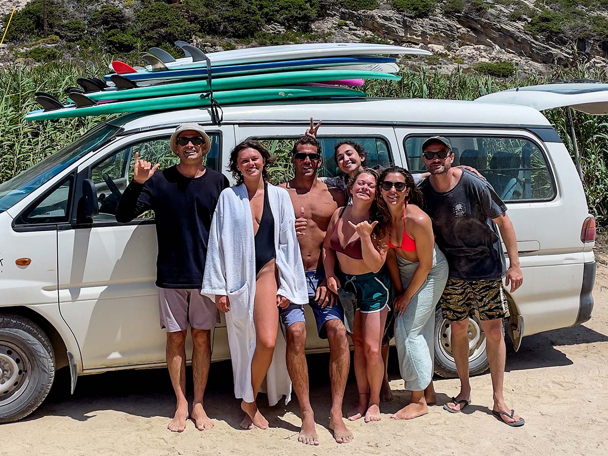 Group of people after surfing at Mokum Surf Club retreat Portugal