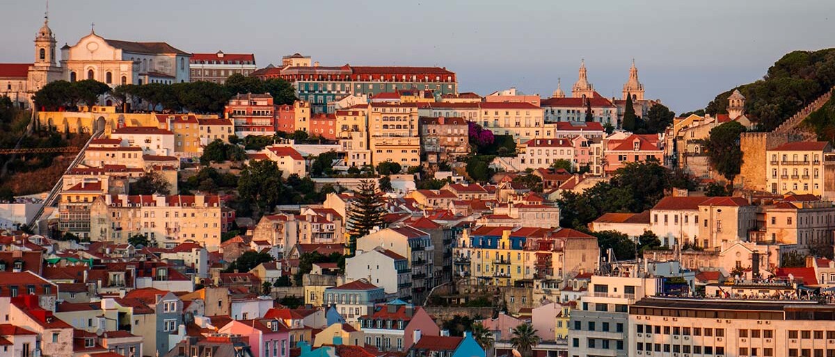 Sunset view over Lisbon city in Portugal