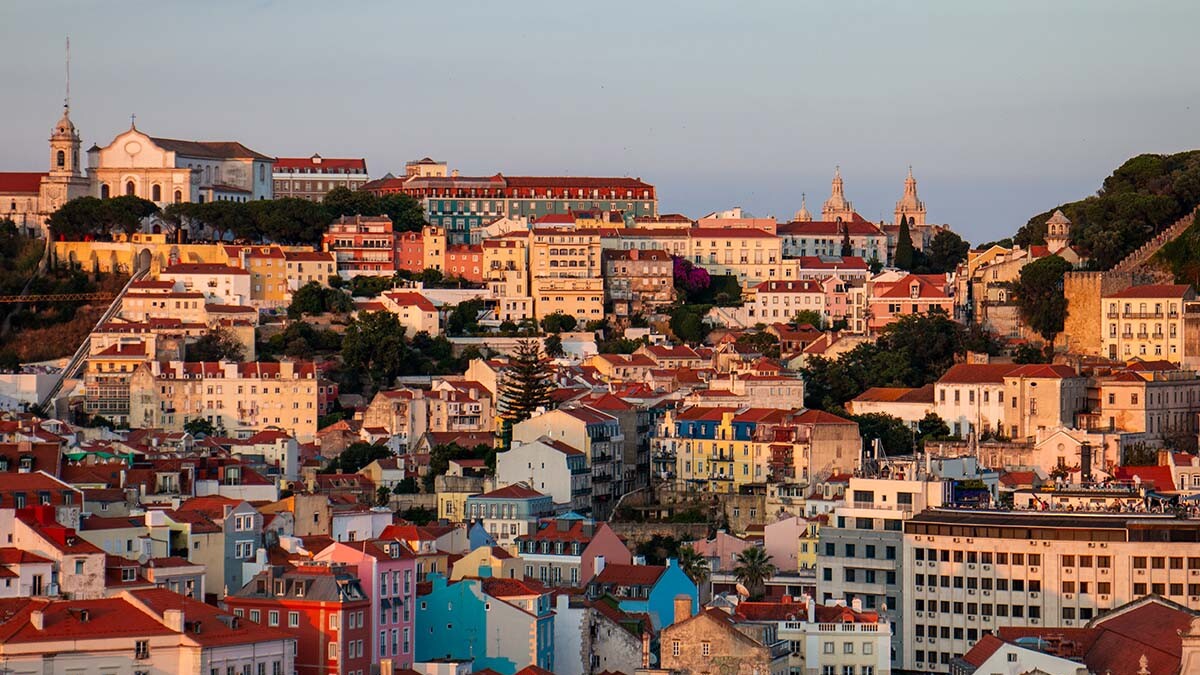 Sunset view over Lisbon city in Portugal