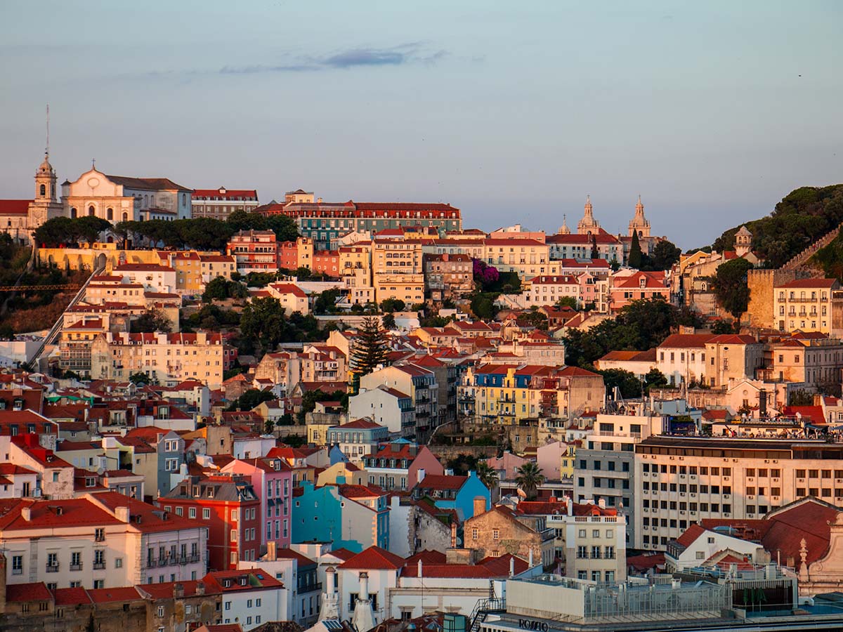 Sunset view over Lisbon city in Portugal