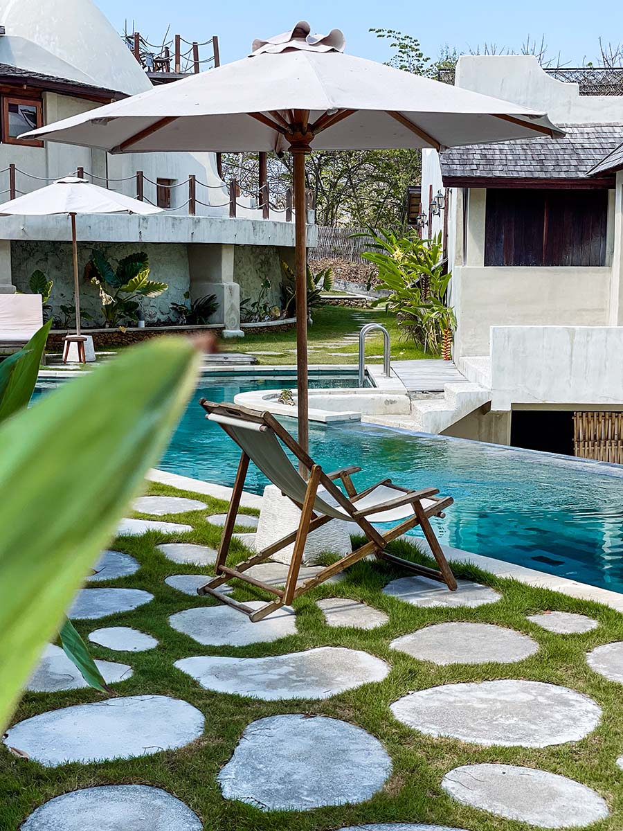 Swimming pool at luxury surf escape Dome Lombok