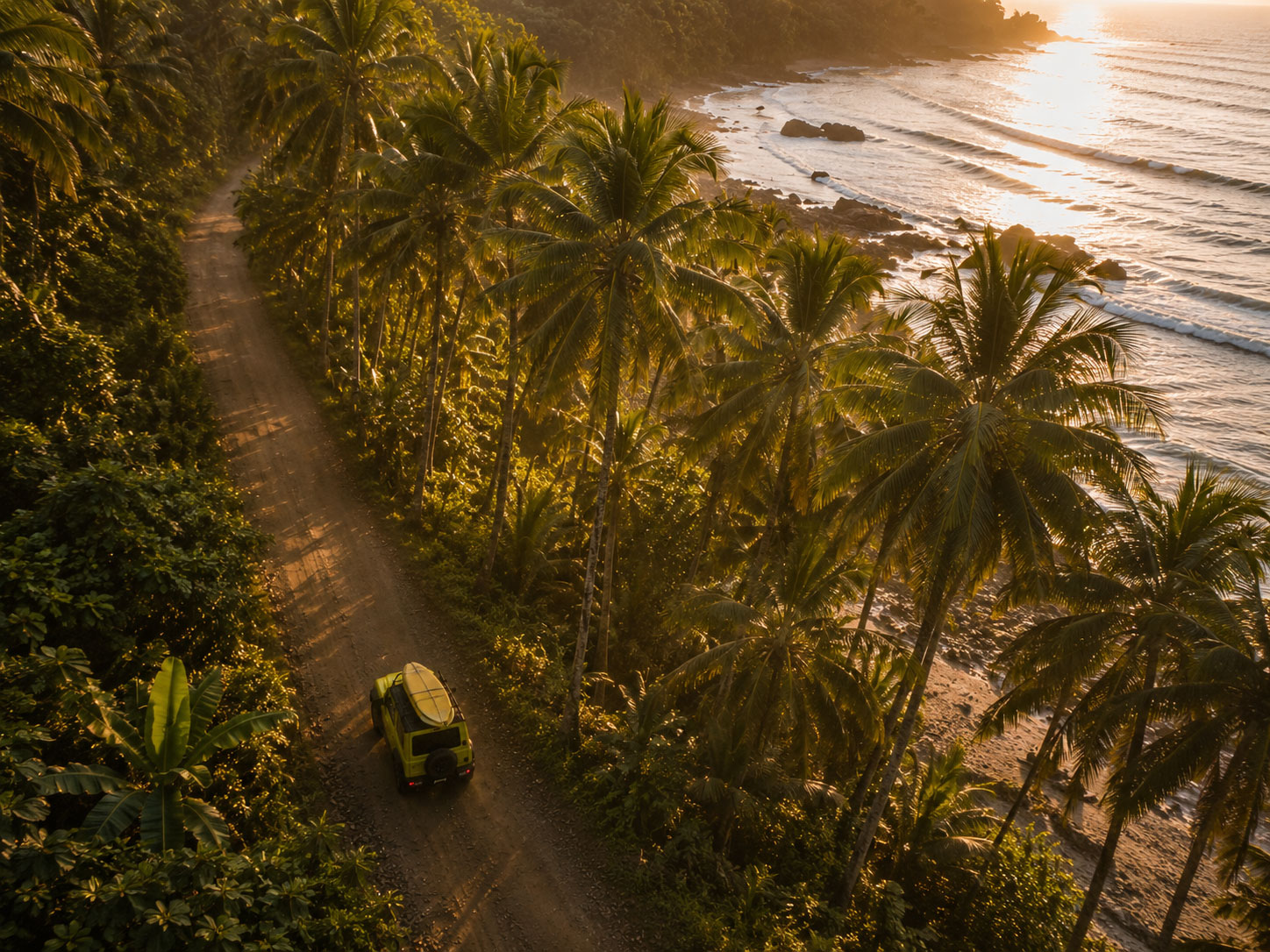 Aerial view of the jungle road down to the coast in southern Costa Rica