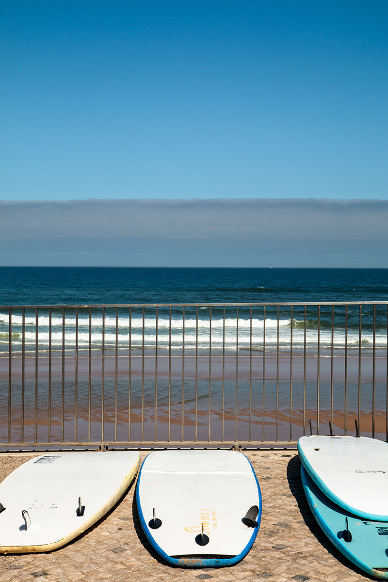 Surfboards at Praia Grande beach on the Sintra coast near Lisbon