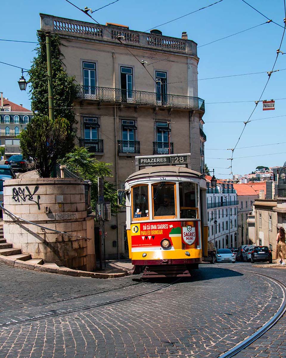 Tram in the streets of Lisbon