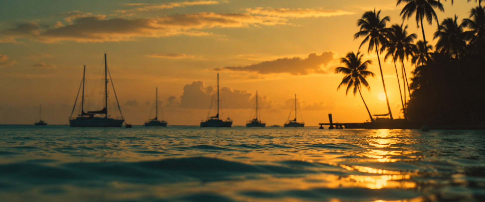 Sailboats at sunset on the Caribbean coast of Costa Rica